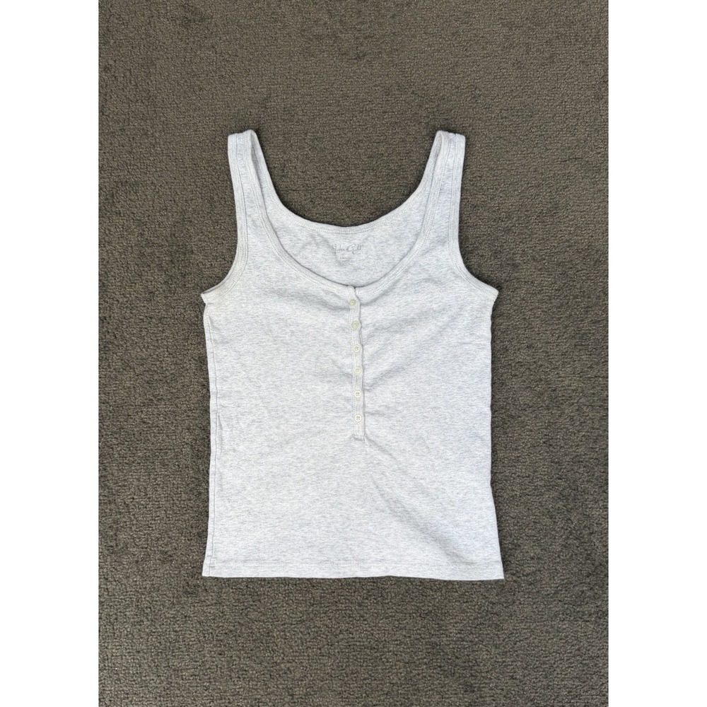 John Galt Brandy Melville Grey Henley Tank Top Cotton Ribbed Scoop Neck MCH570